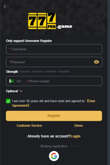 777pkr Game Register