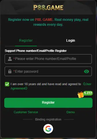 P88 Game register sign up login image