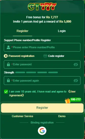 CT777 Game register login